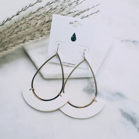 Jewelry - 5 for $25 White Faux Leather Teardrop Earrings